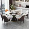 Mesa de Jantar Redonda de Pedra Sinterizada de Luxo Leve e Combinação de Cadeiras com Prato Giratório Mesa de Jantar Simples Moderna Italiana para Apartamento Pequeno Mesa de Sala de Estar Doméstica
