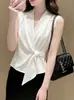 Camisa Elegante y de Moda Estilo Francés, Versátil, sin Mangas, de Atar, Cuello en V para Verano, Ceñida a la Cintura, Sensación de Alta Gama, Estilo Clásico Elegante para el Trabajo