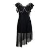 Vestido Preto Irregular com Renda e Corrente Embelezada com Strass Resistente 2026 Novo Vestido de Fada Estilo Francês 4803
