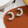 Brinco de Pressão Elegante em Forma de C Lindo Moderno Brincos de Pérola Joia de Orelha Espiral Personalizada Aço Inoxidável Prateado