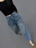 Jeans largos estilo retro americano com grafite para mulheres, novo modelo de verão 2026, calça reta casual solta cropped