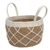 Cesta de Almacenamiento Personalizada Estilo Bohemio de Juncos, Cesta de Mano Tejida a Mano, Cesta de Almacenamiento y Organización para Decoración del Hogar