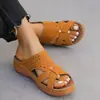 Sandalias de tacón de cuña con recorte cruzado y puntera redonda, estilo casual, nuevo 2026, tamaño grande para mujer, comercio exterior transfronterizo