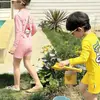 Traje de Banho Infantil Meninos e Meninas Peça Única Manga Longa Dopamina Proteção Solar Verão Fofo Secagem Rápida Roupa de Banho para Crianças Pequenas e Médias Coreano