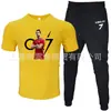 Moda de Comércio Exterior Camiseta Masculina de Manga Curta Calça Terno Casual Gola Redonda Cor Lisa Estampa de Letras Roupa Esportiva Casual