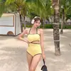 Nuevo Estilo Conservador Cubre Vientre Delgado Sexy Traje de Baño Espalda Descubierta de una Pieza para Mujer Pecho Pequeño Fruncido