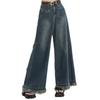 Calça Jeans Wide Leg Retrô Rústica Feminina Verão 2024 Novo Design Cintura Alta Solta Saia Calça