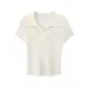 Polo de punto de manga corta con cuello alto de seda de mora y lana para mujer, estilo 'Old Money' de alto coeficiente intelectual, suéter adelgazante de verano
