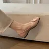 Sapatos rasos de salto embutido Chuyuji estilo francês com fivela quadrada e sola reta para mulheres, novo modelo 2026, bico quadrado de sola macia, estilo elegante e gentil