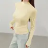 Camisa Base de Caxemira e Seda para Mulheres com Camiseta de Manga Longa Outono Veludo Alemão Escovado Quente Preto Gola Alta Meia Top