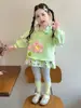 Conjunto de Ropa de Otoño para Niñas 2026 Nuevo Moda Floral de Dos Piezas Falsas Conjunto Casual de Dos Piezas de Otoño para Niñas