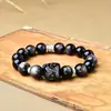 Pulseira de Obsidiana Prateada Natural Leão Despertando Pixiu Gato Sem Rosto Moda Tendência Nacional Besta Auspiciosa Unissex Pulseira de Luxo Leve