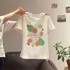 Camiseta de Manga Corta con Hombro Normal Estilo Coreano Femenina con Estampado de Guayaba Diseño de Verano para Mujer Delgado Casual Top de Cuello Redondo