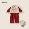 Conjunto de Ropa para Niñas, Chaleco Estilo Chino, Top Engrosado, Pantalones Largos Forrados de Felpa, Conjunto de Dos Piezas para Niños Pequeños, Atuendo Nuevo Año para Niños