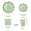 Em Estoque Verde Dourado Carimbado Amazon Conjunto de Utensílios de Mesa Descartáveis Suprimentos para Festa Pratos Descartáveis, Guardanapos, Copos de Papel