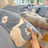 Conjunto de Quatro Peças de Veludo Espesso Quente de Inverno com Flocos de Neve e Veludo Leite Cobertor de Edredom de Veludo Dupla Face Lençóis de Cama Conjunto de Três Peças para Dormitório