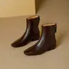 Botines de tacón grueso, nuevos estilos otoño/invierno, botines retro franceses de punta cuadrada y tacón medio con cremallera trasera, botines de ajuste ceñido, botines Martin de cuero suave, botines para mujer