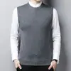 Chaleco de Lana para Otoño e Invierno para Hombres, de Mediana Edad y Mayores, Chaleco de Punto de Color Sólido con Cuello Redondo, Suéter sin Mangas para Papá, Moderno