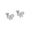 Pendientes de plata pura S999 con aguja, con diseño de lazo brillante y circonita, para mujer, pequeños y delicados, joyería suave, dulce y apta para oídos sensibles
