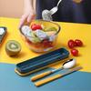Set de cubiertos portátil de acero inoxidable para estudiantes, tenedor, cuchara y palillos para adultos, set de viaje con mango de color trigo, estilo minimalista de tres piezas