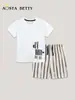 Traje de Verão Transfronteiriço para Meninos Manga Curta Moda Estampada Camiseta Infantil Gola Redonda Conjunto de 2 Peças Shorts de Tricô Infantil