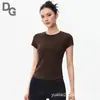 Camiseta Lisa de Manga Curta com Gola Redonda Versátil de Ombro Normal Respirável para Fitness Secagem Rápida para Yoga Ajustada Top Esportivo Feminino