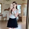 Falda corta de estilo coreano azul marino de talla grande, de doble capa con volantes, de cintura alta para mujer, nueva falda corta de línea A adelgazante de verano