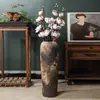 Retro Minimalista Chino-Ji Feng Sala de Estar Villa Hotel Cerámica de Piso Jingdezhen Juego de Tres Piezas Florero Hidropónico