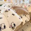 Juego de Cuatro Piezas de Terciopelo de Leche Engrosado 2026 con Estampado Floral Fresco Juego de Ropa de Cama de Vellón de Coral, Funda de Edredón Individual/Doble, Popular en Transmisiones en Vivo
