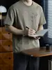 Camiseta Masculina Manga Curta Algodão Bambu Bordado Estilo Nacional Bolso Retro para o Dia a Dia Algodão Puro Respirável para o Verão
