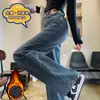 Jeans Retro de Pierna Ancha para Mujer 2024 Primavera y Otoño Nuevo Cintura Alta Adelgazante Pequeño Suelto Dosis Pantalones Rectos