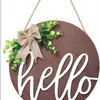 Decoración rústica de hola para puerta principal etiqueta redonda de bienvenida de madera sin terminar letrero de placa de puerta colgante de madera