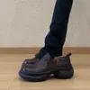 ¡En stock, se envía al instante! Zapatos de Cuero Gruesos Redondos Estilo Retro Británico para Mujer, Mocasines de Plataforma sin Cordones