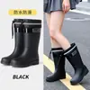 Botas de lluvia para mujer hasta la pantorrilla, engrosadas, a la moda, con puños elásticos, antideslizantes, engrosadas, para adultos, adecuadas para uso en la cocina, cálidas e impermeables.