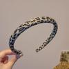 Diadema de Cuadros Versátil de Moda para Niñas, Diadema Antideslizante para Lavar la Cara, Diadema Twill con Lazo Azul Dulce y Fresco