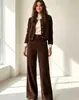 Conjunto de Duas Peças de Veludo Cotelê para Outono/Inverno 2026, Cardigã Curto Simples para o Dia a Dia + Calça Longa de Pernas Largas, Disponível em Várias Cores