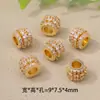 Cuentas Redondas Caladas de Zirconia Chapadas en Oro de 14K, Cuentas Barril, Cuentas de Rueda con Agujero Grande, Accesorios para Colgante Pulsera Collar DIY, Venta al por Mayor