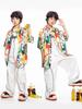 Ropa de moda para niños de hip-hop, traje de camisa con flores para niños y niñas, ropa holgada de rendimiento de hip-hop para niños