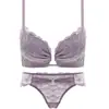 Conjunto de sutiã sem aro com renda transfronteiriça para realçar o busto pequeno, suporte lateral e modelagem anti-queda para mulheres