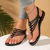 Sapatos rasos femininos plus size transfronteiriços em estoque, novo estilo romano, modernos e versáteis, sandálias slip-on peep-toe com elástico atrás