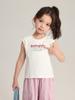Pudding Camiseta Regata Casual com Estampa de Carta de Menina Haru 2025 Novo Verão Infantil Confortável Moda Sem Mangas