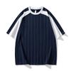 Camiseta masculina de manga curta, tendência de verão, solta, estilo americano, com costura, design esportivo, camiseta com meia manga