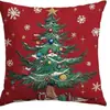 Funda de Almohada Navideña Muñeco de Nieve Estampado de Letras Rojo Blanco Extraíble Lavable Funda de Cojín Cuadrada Decoración de Sofá para Festival de Invierno