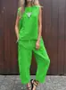 2025 Sudeste Asiático Algodón Lino Moda Casual Holgado Conjunto de Dos Piezas Top sin Mangas para Mujer Pantalones Sueltos Conjunto de Mujer Mujer
