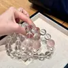 Pulsera de Cuentas Redondas de Cristal Blanco Natural 12/14/16mm Pulsera de Cuarzo Rosa con Perla para Mujer Círculo Único Moda y Versátil