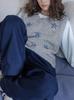 Chaleco Suéter de Punto con Bordado Azul Pequeño Gris Suave y Ceroso Momolife para Mujer Otoño Sin Mangas Estilo Pullover Chaleco Corto