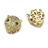 Cabeza de leopardo de cuatro colores con incrustaciones de cobre y circonita transfronteriza, ojo verde, agujero redondo, cuentas sueltas, accesorios, colgante para joyería, venta al por mayor directa de fábrica