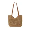 Bolsa de Paja Tejida a Mano Calada de Hilo de Algodón Primavera 2026 Bolso de Hombro para Mujer Simple y Elegante de Gran Capacidad
