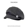 Boina plisada vintage gris para mujer, versátil para otoño e invierno, hace que la cara se vea más pequeña, sombrero octogonal para cabezas grandes, sombrero artístico de pintor