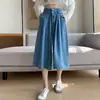 Foto Real de Jeans Feminino para Figuras Baixas, Calças Nova Coleção Primavera 2025, Calça Saia Wide Leg de Tencel Comprimento 7/9, Algodão
